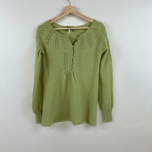 Free People Womens Green Sweater sz XS  Crochet Details Long Sleeves Boho Hippie